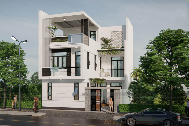 Nhà phố 3 tầng đẹp hình chữ L