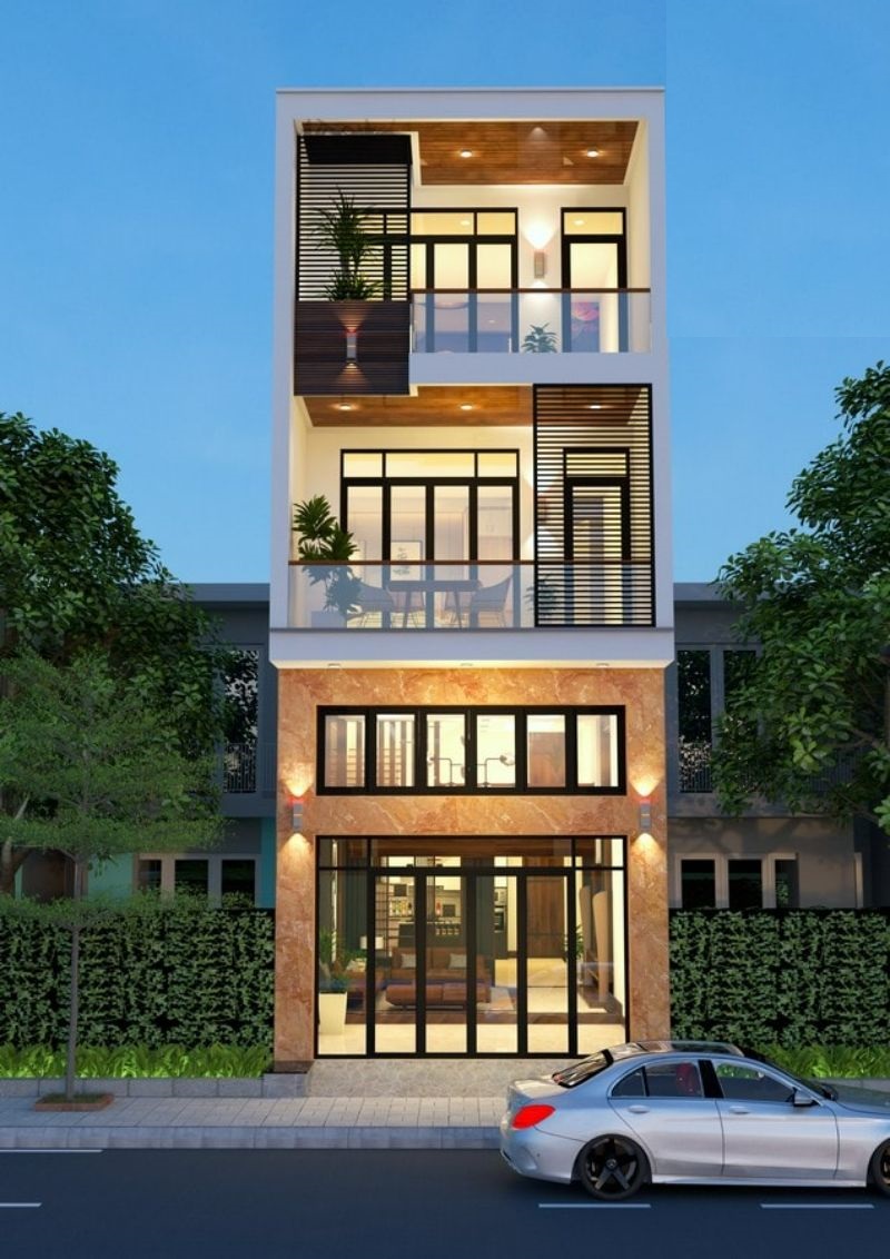 Mẫu nhà phố 3 tầng có gác lửng ở quận 2 của vợ chồng A long